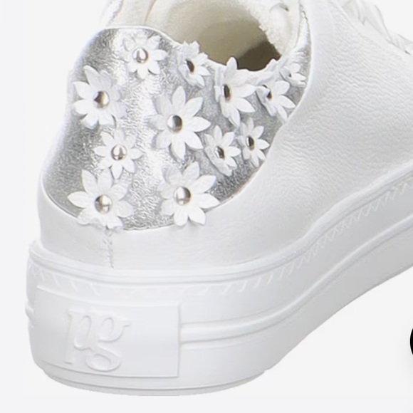 PAUL GREEN White Leather sneakers floral detail on back size US 5.5 - Picture 4 of 13